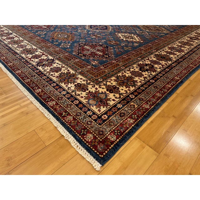 Tribal 1990s Large Kazak Rug – Handmade Tribal Wool Area Rug With Geometric Pattern - 8′9″ × 12′ For Sale - Image 3 of 10