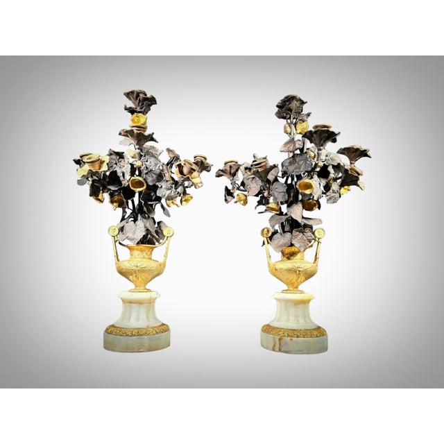Gilt Bronze Vases with Flowers, 1860, Set of 2 For Sale - Image 15 of 18