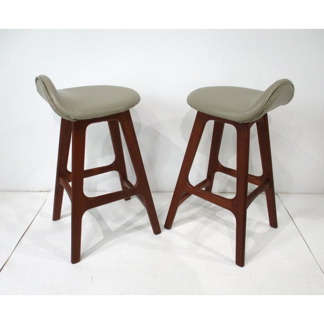 Eric Buck Bar Stools Teak Upholstered for o.d. Mobler Denmark For Sale In Cincinnati - Image 6 of 13