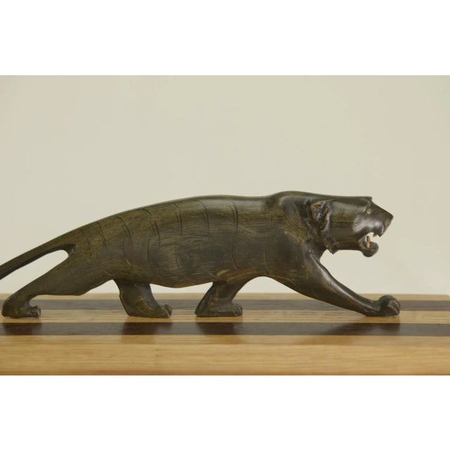 Panther Sculpture on Oak Wood Base with Wenge Inlay, 1920s For Sale - Image 3 of 12
