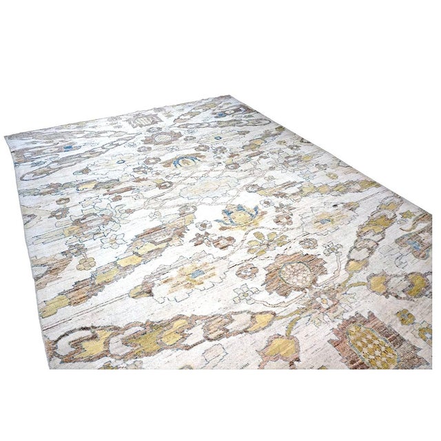 21st Century Turkish Oushak Wool 10x13 Gold, Ivory & Slate Blue Handmade Area Rug #1144129 For Sale In Houston - Image 6 of 13