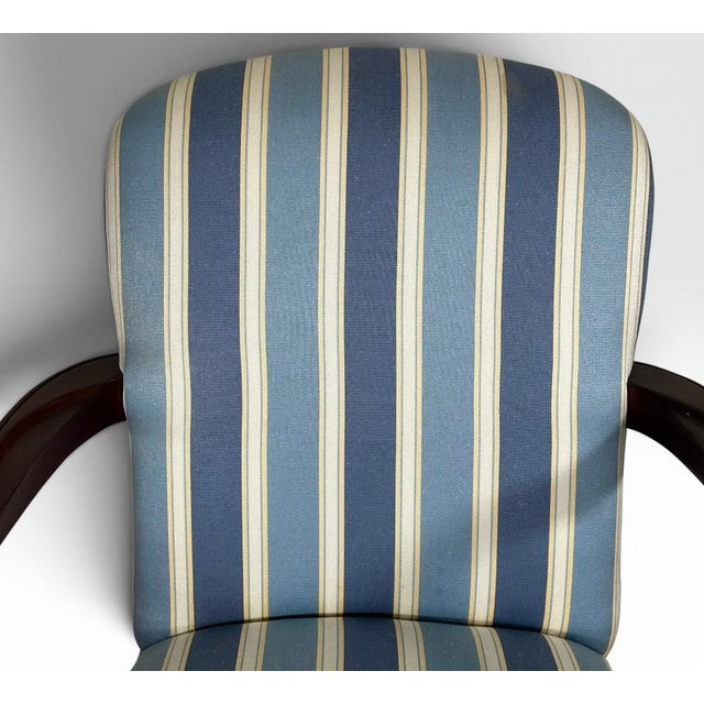 Wood Pair of Vintage Upholstered Queen Anne Style Striped Armchairs With Shell Carving For Sale - Image 7 of 17