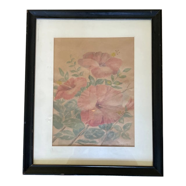 1956 Abstract Floral Still Life Drawing by Bess Patteson, Framed For Sale