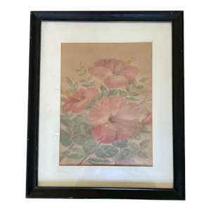 1956 Abstract Floral Still Life Drawing by Bess Patteson, Framed