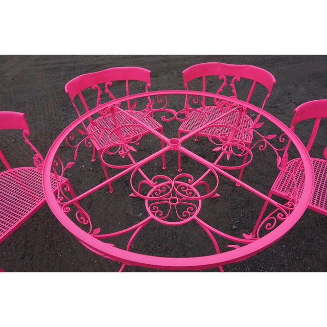 Salterini Neon Pink Wrought Iron Table and 4 Klismos Chairs - 5 Pieces, Unmarked For Sale - Image 9 of 13