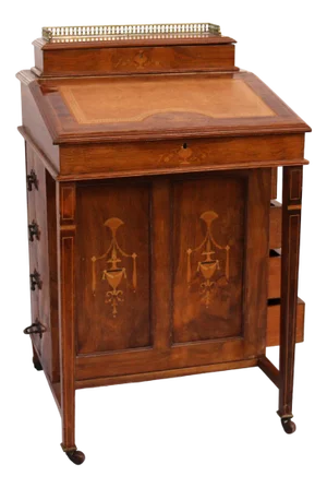 Antique Davenport Womens Desk in Walnut Wood with Inlays, 1890s