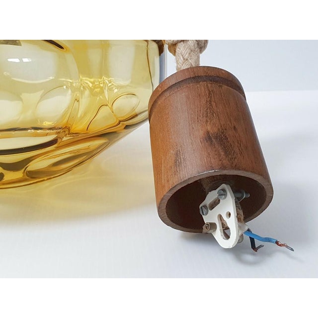 1960s Vintage Rope, Gilt Glass and Teak Pendant Light, 1960s For Sale - Image 5 of 7