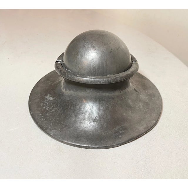Rare Antique 18th Century 1700s Handmade French Pewter Desk Inkwell Jar Gimbal For Sale - Image 9 of 13