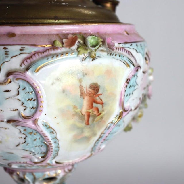 1890 Duplex Louis XV Meissen School Porcelain Oil Lamp Base With Cherubs For Sale - Image 4 of 13