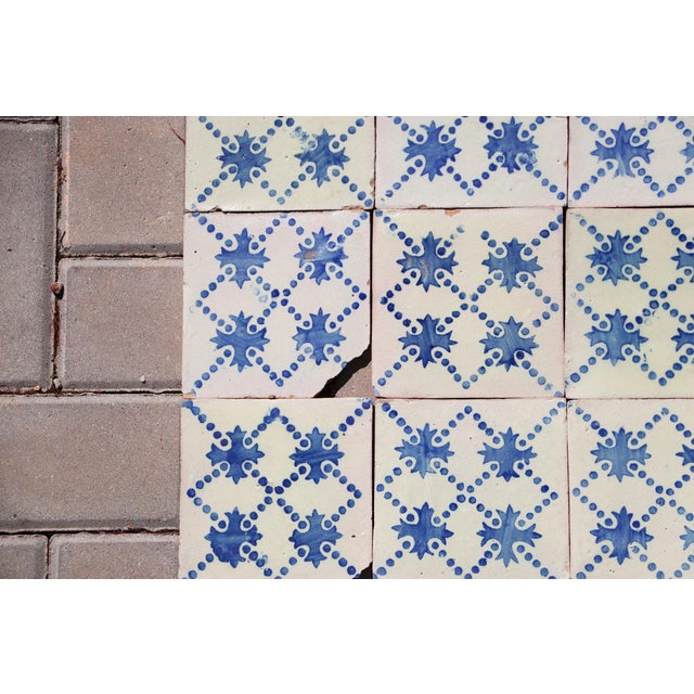 Blue 19th Century Portuguese Quatrefoil Tiles Set of 25 Blue & Antique White Decorative For Sale - Image 8 of 16