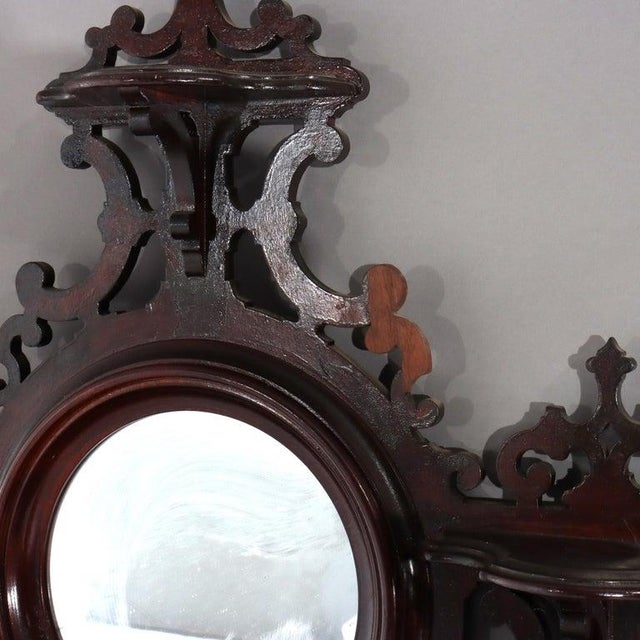 Victorian Antique Victorian Walnut Hanging Hall Mirror With Four Shelves C1890 For Sale - Image 3 of 6