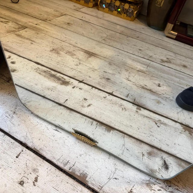 Two 1950s Gio Ponti Style Mid-Century Modern Wood and Brass Wall Mirrors For Sale - Image 11 of 16