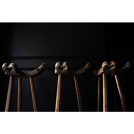 Brown Vintage Mid-Century Spanish Brutalist Marbella Bar Stools, Set of 3 For Sale - Image 8 of 18