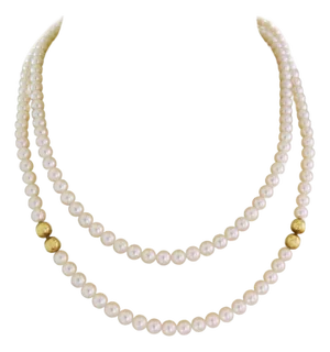 Mikimoto Pearls 18k Yellow Gold Detachable Single To Double Strand Necklace