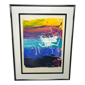 1992 Postmodern Abstract Monoprint by Kurt Merry in Custom Nielsen Pewter Frame