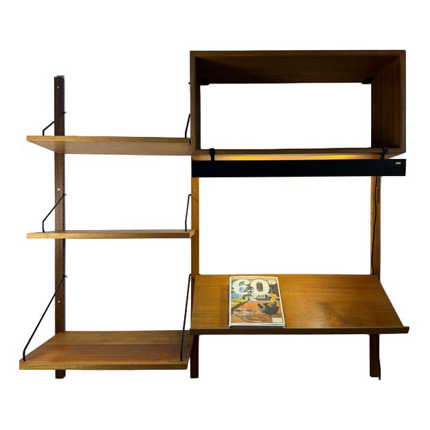 Royal System Teak Wall Shelf with Lamp by Poul Cadovius for Cado For Sale