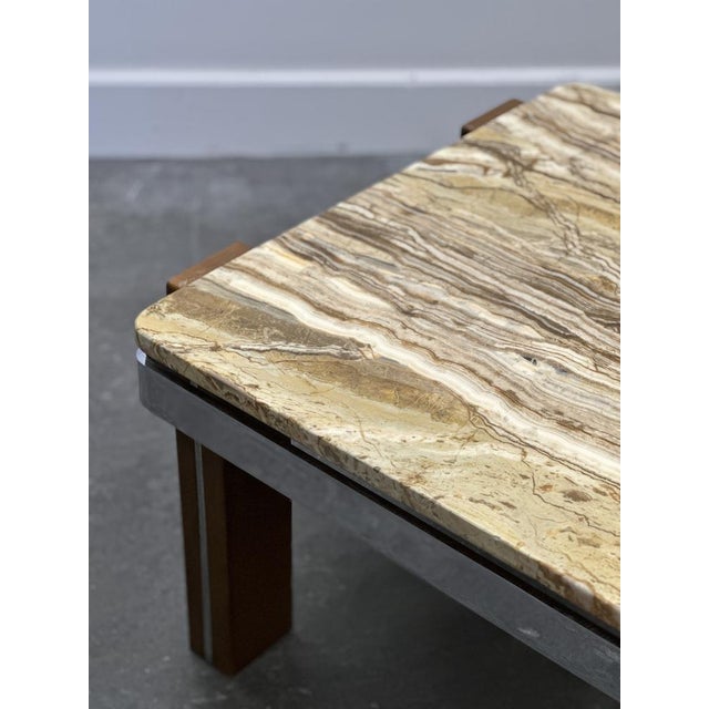 Brown Italian Coffee Table in Breccia Sarda Marble & Steel Legs Caramel Tones, 1970s For Sale - Image 8 of 11