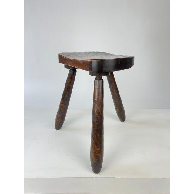 Vintage Brutalist Rustic Carved Wood Tripod Stool, France, 1930s For Sale - Image 10 of 12