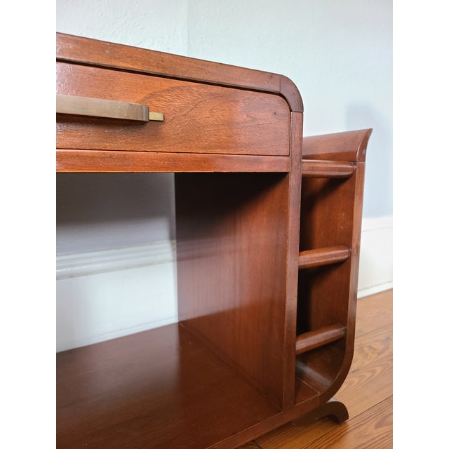 Authentic 1930s–40s vintage record or telephone stand, crafted from solid wood with beautiful rounded lines and thoughtful...