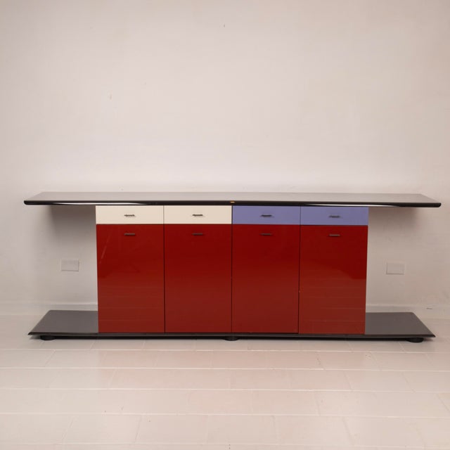 Kinu sideboard by Arflex, designed by Motomi Kawakami around 1980, here presented in the larger version. This model...