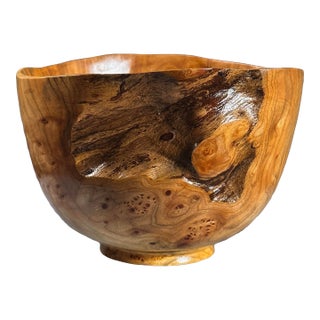 Studio Craft Organic Modern Turned Elm Burl Bowl, Signed For Sale