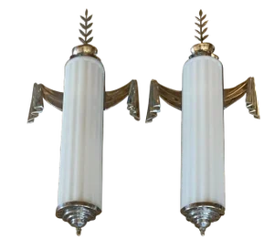 Art Deco Wall Sconces Original Chrome Finish With Frosted Reeded Glass Shades