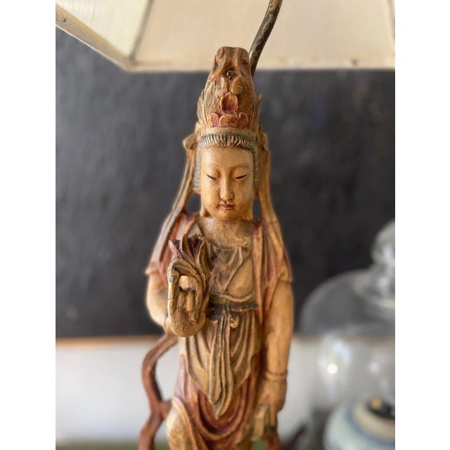 Antique Guanyin Asian Lamp For Sale - Image 9 of 9