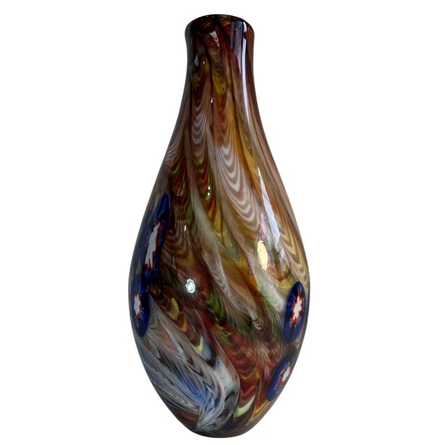 Art Glass Vase Pulled Swirled Feather Millefiori Murine For Sale - Image 13 of 14
