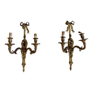 1900s Pair of Gilded Iron French Sconces For Sale