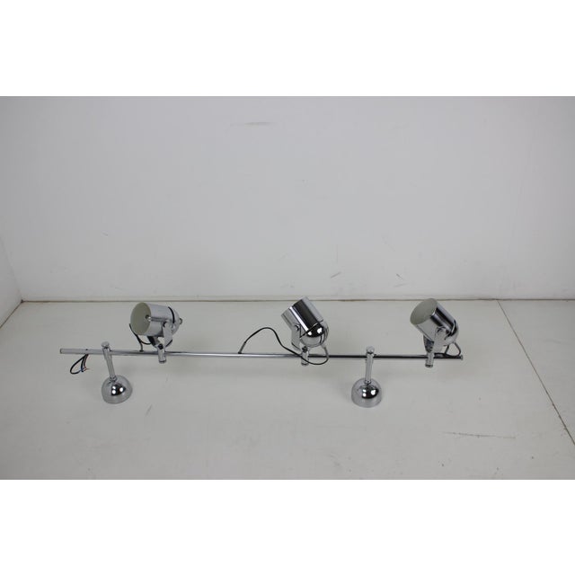 Made in czechoslovakia. Made of chrome metal 3x e27 or e26 socket. Re-polished. Fully functional. Good original condition....