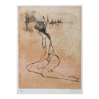 Vintage Mid 20th Century Serigraph Portrait of Seated Dancer For Sale