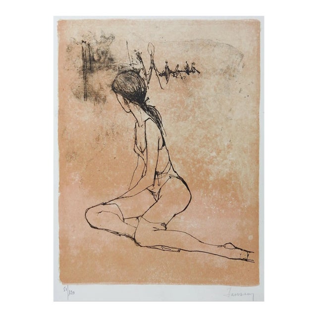 Vintage Mid 20th Century Serigraph Portrait of Seated Dancer For Sale