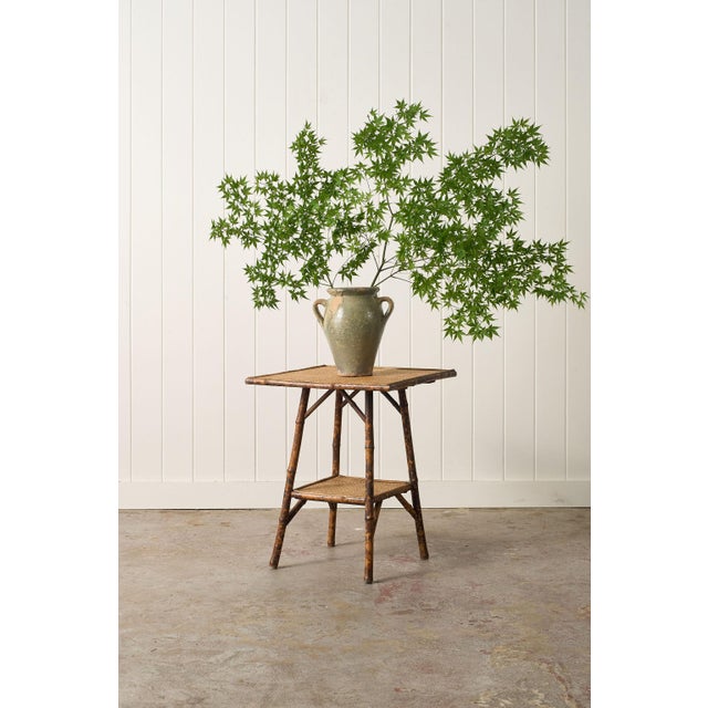19th Century Tortoise Bamboo Two-Tiered Table. Sea-Grass replaced and given age with medium brown wax.