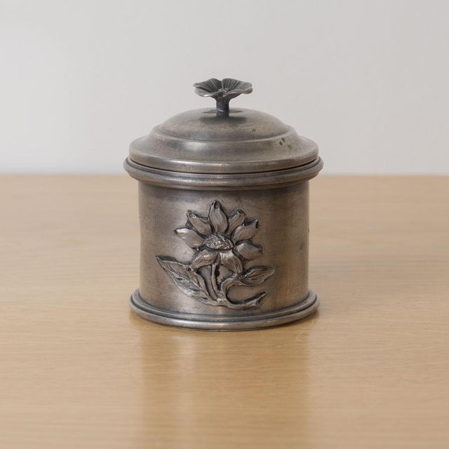 1930s French Pewter Floral Canisters, Set of 3 For Sale - Image 4 of 15
