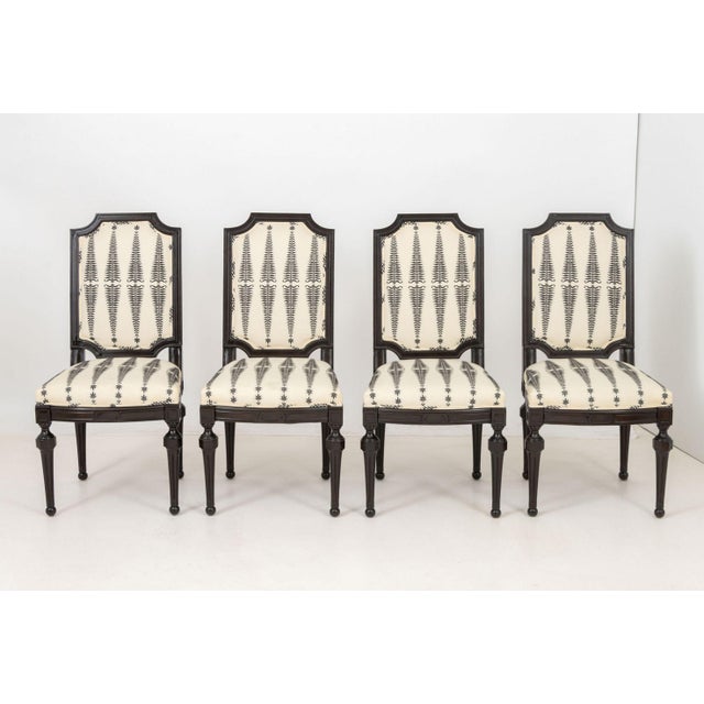 Set of Ten Modern Schumacher "Fern Tree" Pattern Silk Blend Upholstered Dining Chairs, two armchairs and eight side...