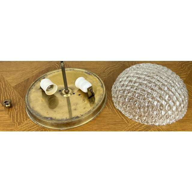 Vintage French Brass Ceiling Lamp in Glass For Sale - Image 15 of 16