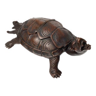 Antique Bronze Dragan Head Turtle Asian Inkwell For Sale
