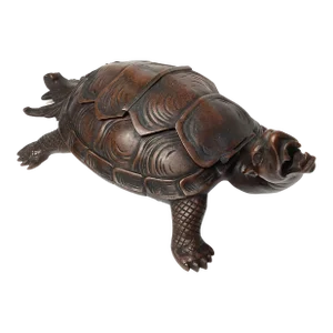 Antique Bronze Dragan Head Turtle Asian Inkwell