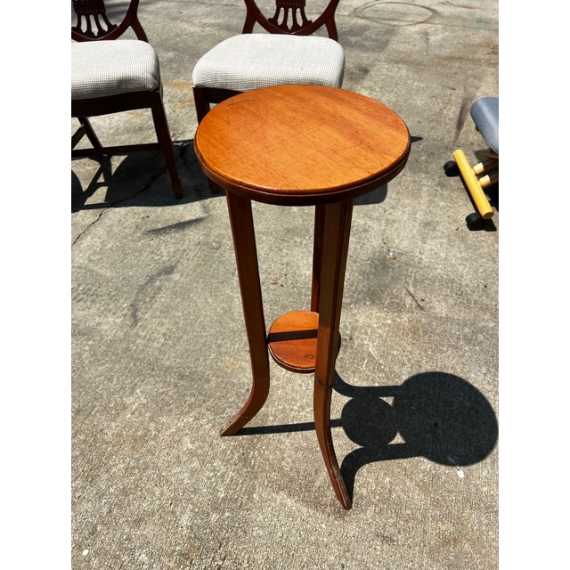 Contemporary Vintage Minimalist Wooden Tall Plant Stand Scandinavian Style For Sale - Image 3 of 5
