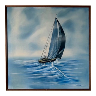 1970s Mid-Century Sailboat Seascape Acrylic on Canvas Painting by Matson For Sale