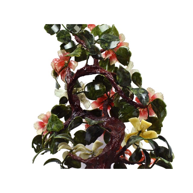 Vintage Handmade Rare Monumental Jade Gemstone Carved Botanical Bonsai Tree in Stone Planter For Sale - Image 17 of 18
