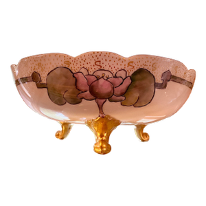 Antique Limoges P & P France Footed Porcelain Bowl Hand Painted Violet Water Lilies Gold Detail