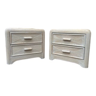 Pair of Coastal Style Split Reed Rattan Nightstands. Circa 1980s For Sale