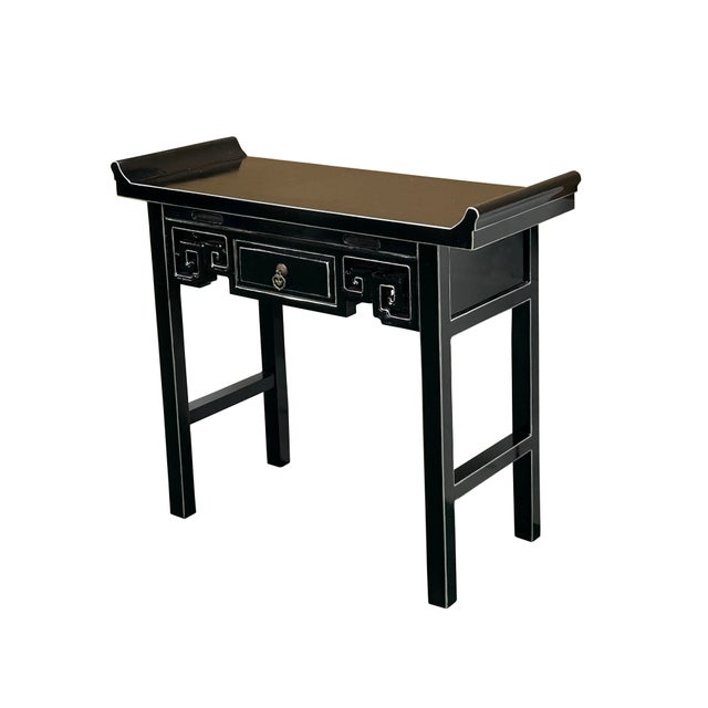 Chinese Black Lacquer Tall Shrine Offering Altar Console Table For Sale - Image 4 of 10