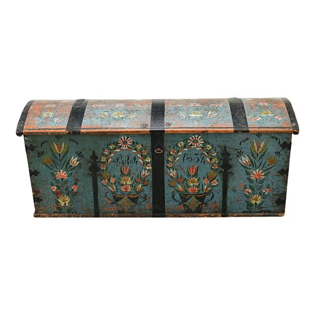 Swedish 19th Century Painted Pine Marriage Trunk For Sale