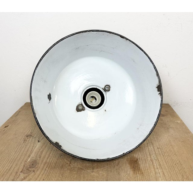 Industrial Green Enamel Factory Lamp with Cast Iron Top, 1960s For Sale - Image 16 of 17