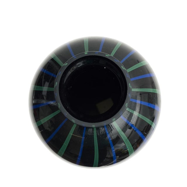 Murano Glass Vase in Black with Green and Blue Lines, Italy, 1970s For Sale - Image 4 of 5