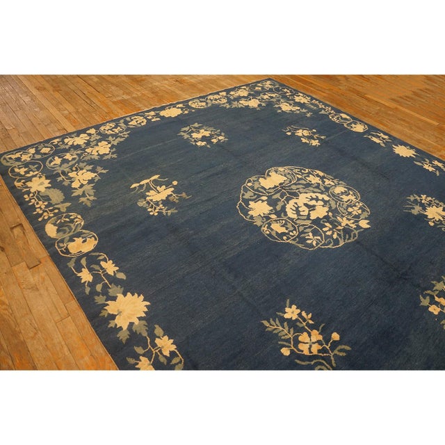Antique Peking Chinese Medallion Blue 1920s Blue Rug, Circa Date: 1920s. This exceptional Chinese Peking carpet from the...