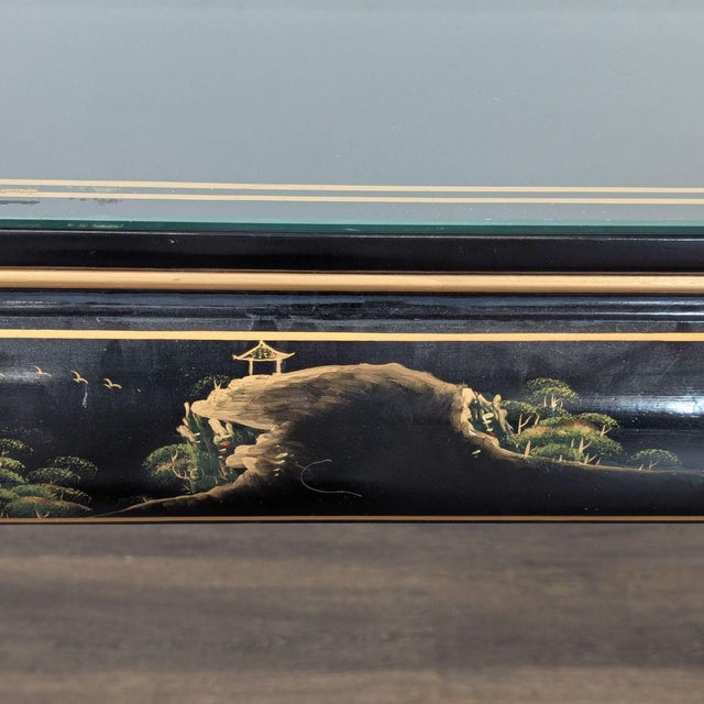 2000 - 2009 Custom Black Lacquer Chinoiserie Console Table For Sale - Image 5 of 8