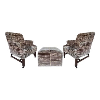 Vintage Baker Gentleman's Club Chairs With Ottoman - 3 Pieces For Sale